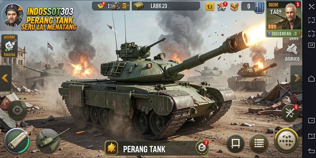 Antarmuka permainan Perang Tank yang dinamis dan menarik.