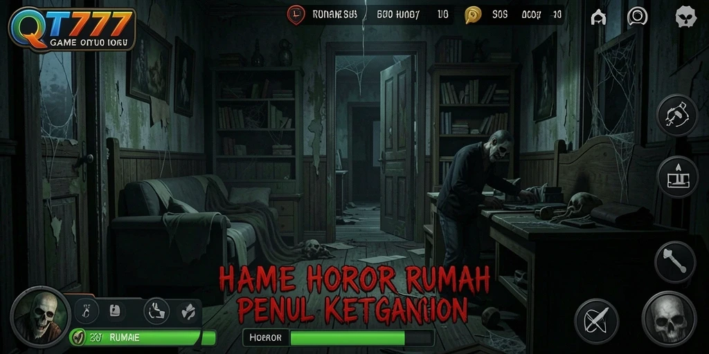 Tampilan antarmuka QT777 dengan nuansa horor yang mendalam.