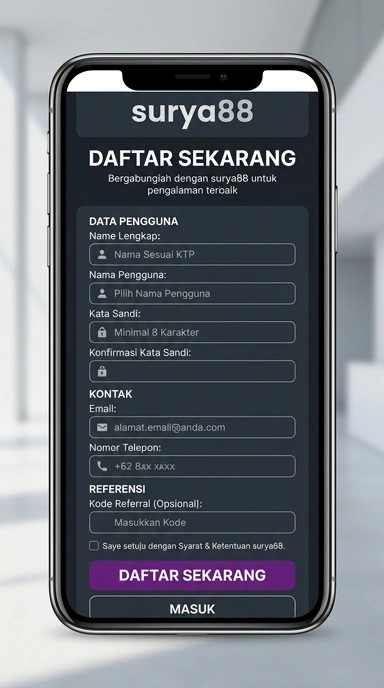 Tampilan halaman daftar surya88