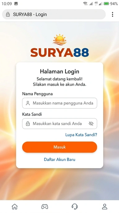 Tampilan halaman login surya88